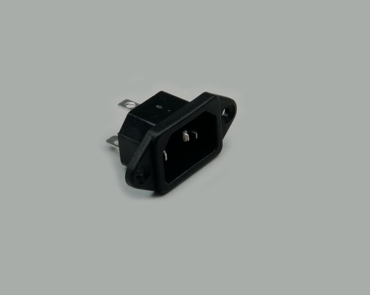 IEC C-14 plug, solder type, contact length 4,8mm, 3-pin, flange mounting