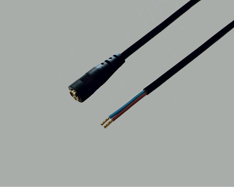 low power cable with socket to stripped ends, low power socket 2,1x5,5mm, 2x0,5mm², black, 0,5m, with wire ferrules