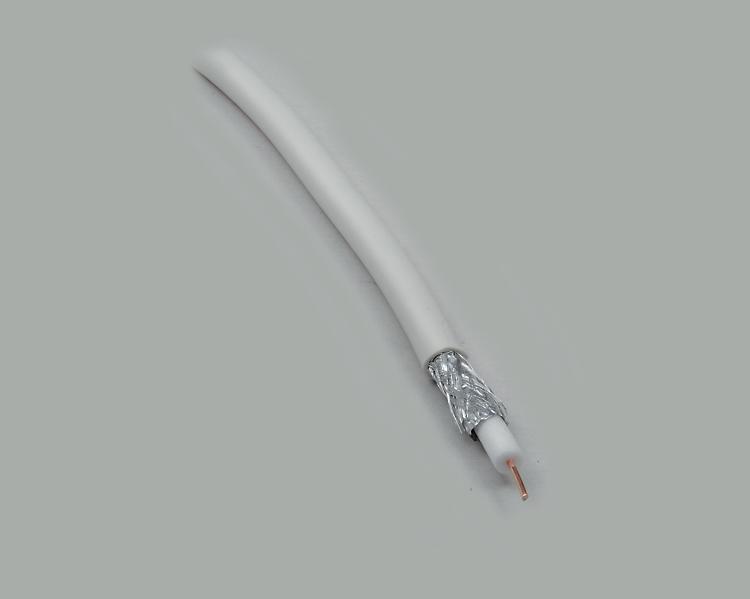 satelite coax cable, halogen free, double shielded, double-face shielding rating >90dB , white PVC, outer Ø 6,8mm, 75 Ohm, 100m ring