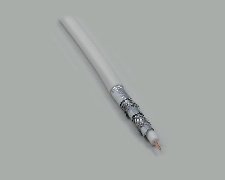 coax cable, five times  shielded, double-face shielding rating >135dB , white PVC, outer Ø 8,2mm, 75 Ohm