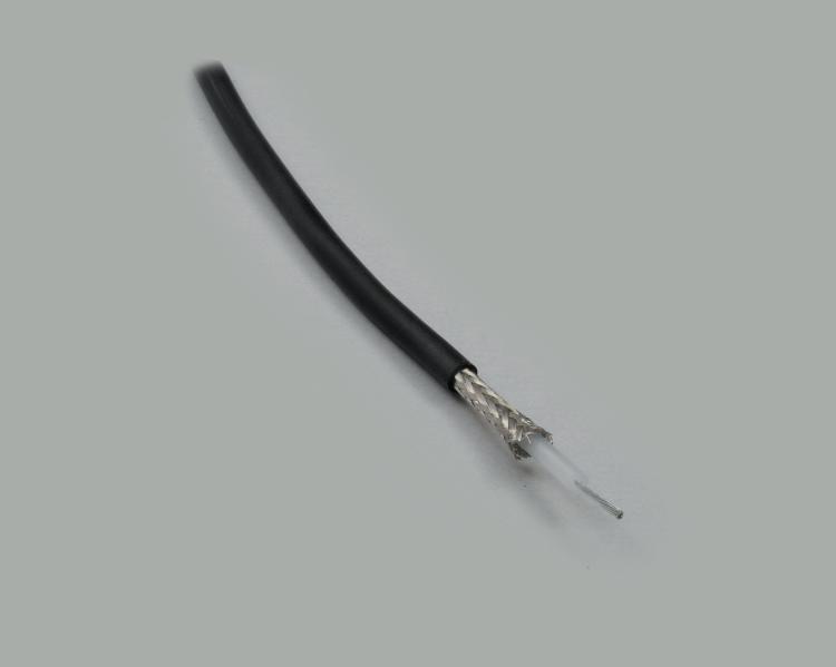 coax cable RG 58/U low-loss, conductor 1x1,0mm, Ø 4,95mm, PVC, black, 50 Ohm