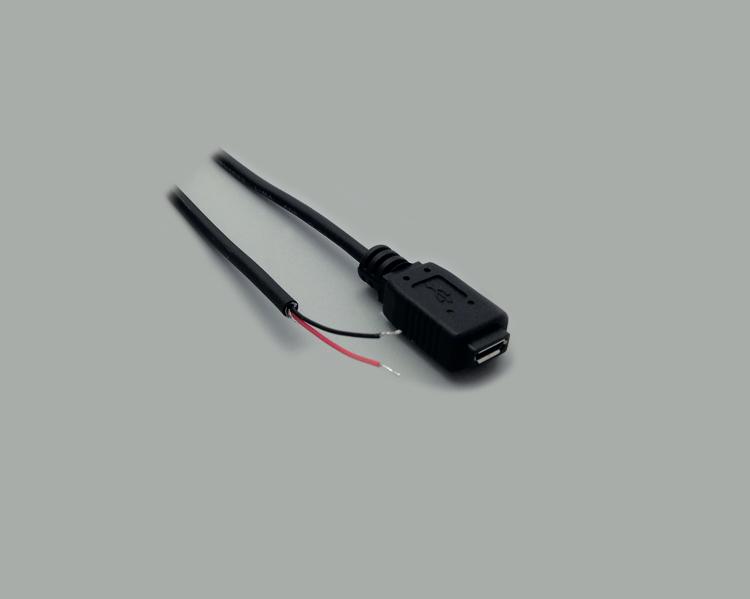Micro USB-B 5 pol Kupplung auf freies Ende, abgemantelt und verzinnt, 2 polig belegt, 1,0m, schwarz