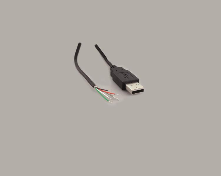 USB 2.0 type a plug to stripped and tinned ends, black, 1800mm