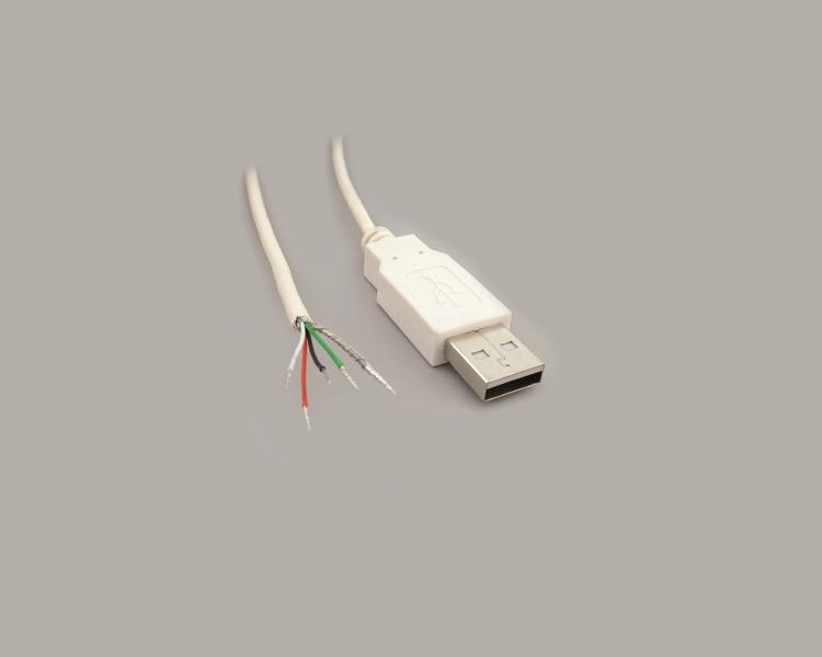 USB 2.0 A Stecker auf freies Ende, abgemantelt und verzinnt, Länge 1800mm, weiß
