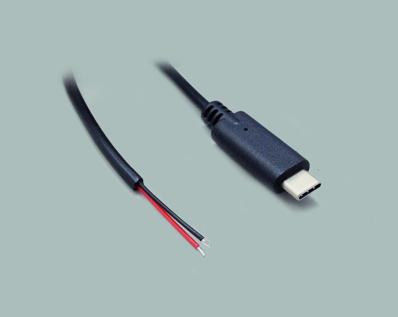 USB 3.1 type c plug to stripped and tinned ends, 2-pin use, length 1800mm, color black