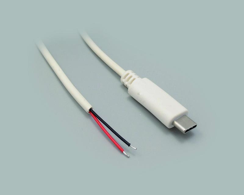 USB 3.1 C Stecker auf freies Ende, abgemantelt und verzinnt, 2-polig belegt, Länge 1800mm, weiß