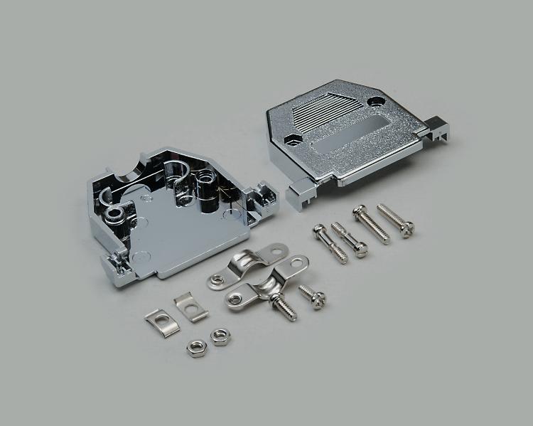 D-Sub housing, 9-pin, metallised plastic, short fastening screws, cable-Ø 7mm
