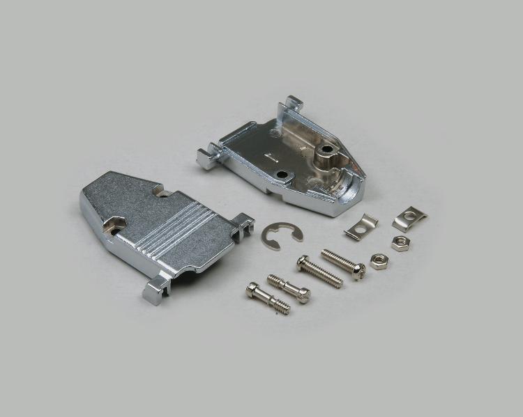 D-Sub housing, 9-pin, metal, short fastening screws, cable-Ø 7mm