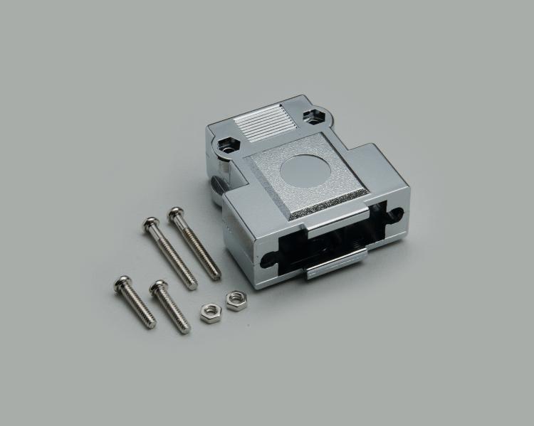 D-Sub housing, 9-pin, metallised plastic, short fastening screws, for flat cable