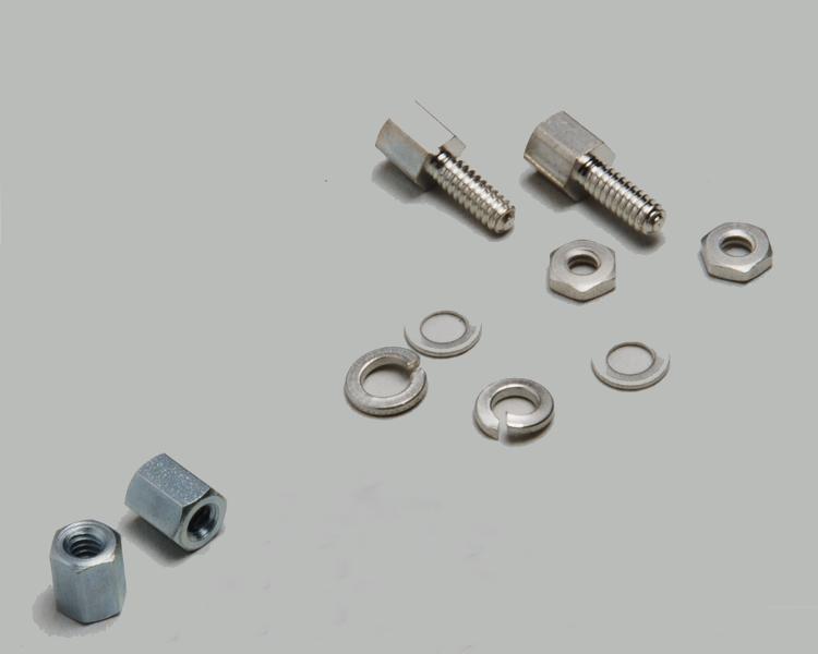 Set: fastening screws for D-Sub connectors, UNC4/40 thread, with 2x: nut, plain washer, lock washer, hexagon screw