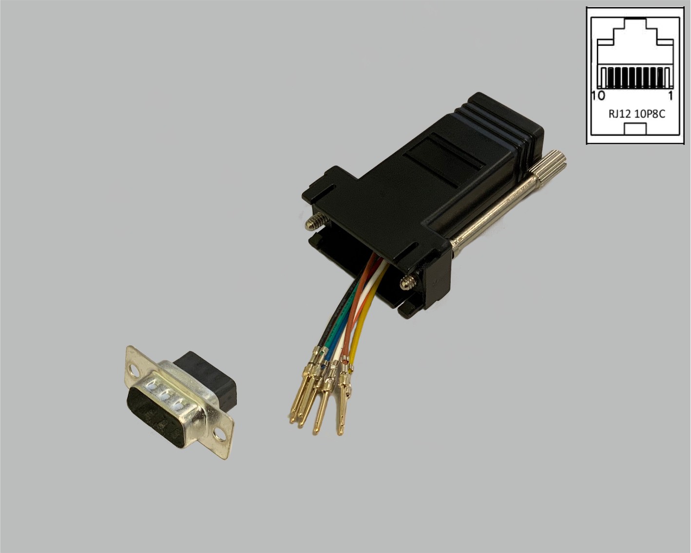 D-Sub/RJ Adapter frei konfektionierbar, D-Sub Stiftleiste 9-polig auf RJ45 (10P8C) Kupplung, schwarz