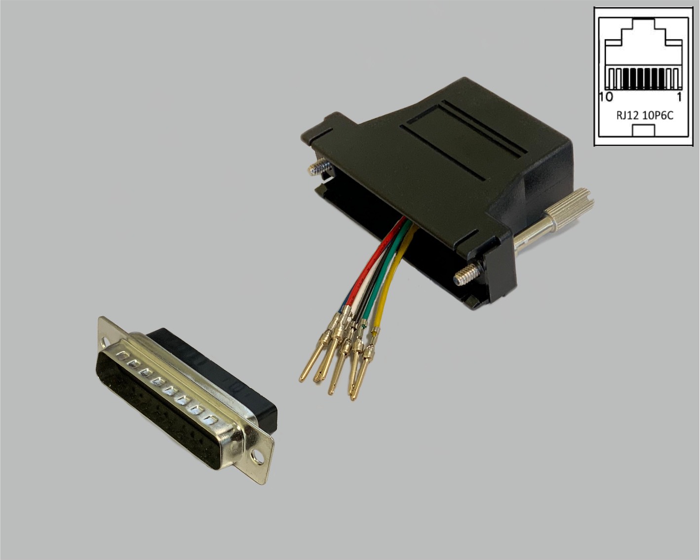 D-Sub/RJ Adapter frei konfektionierbar, D-Sub Stiftleiste 25-polig auf RJ12 (10P6C) Kupplung, schwarz