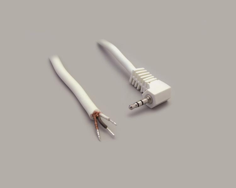 connection cable, angled audio plug 3,5mm stereo, white, length 1,8m