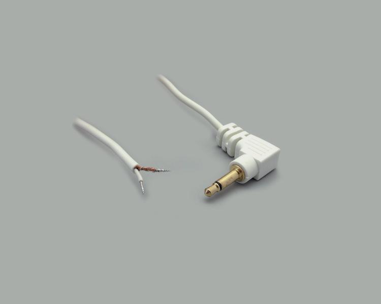 connection cable, angled audio plug 3,5mm mono, fully gold plated, white, length 1,8m