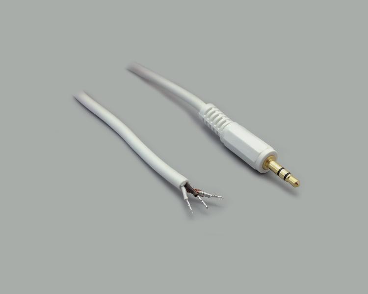 connection cable, audio plug 3,5mm stereo, fully gold plated, white, length 1,8m