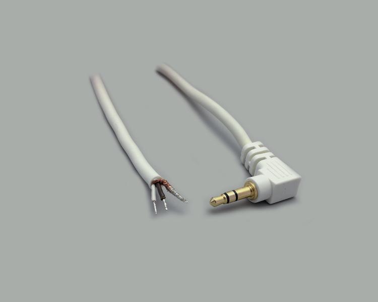 connection cable, angled audio plug 3,5mm stereo, fully gold plated, white, length 1,8m