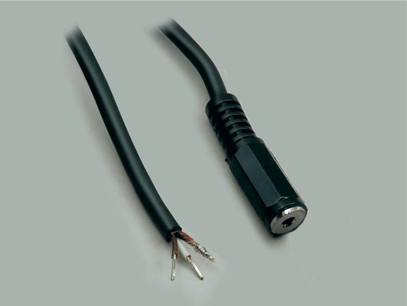 connection cable, audio jack 2,5mm stereo to stripped (10mm) and tinned (5mm) ends, molded, PVC, black, cable-Ø 4,1mm, cable length 1,8m