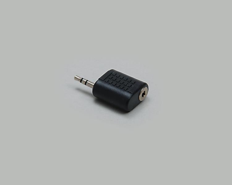 adapter, audio plug 2,5mm stereo to audio socket 2,5mm, 4-pin, plastic housing