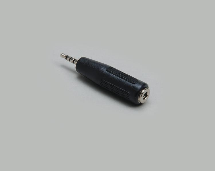 adapter, audio plug 2,5mm, 4-pin, to audio socket 3,5mm, 4-pin, plastic housing