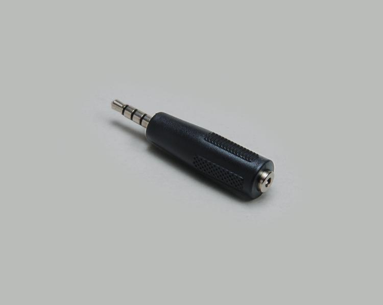 adapter, audio plug 3,5mm, 4-pin, to audio socket 3,5mm, stereo, plastic housing