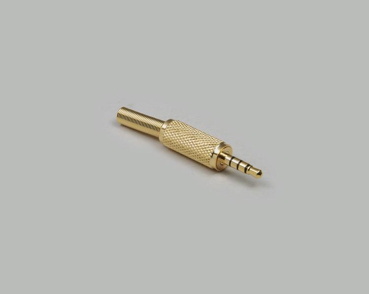 audio plug, 3,5mm, 4-pin, fully gold plated, metal housing, anti-kink protection