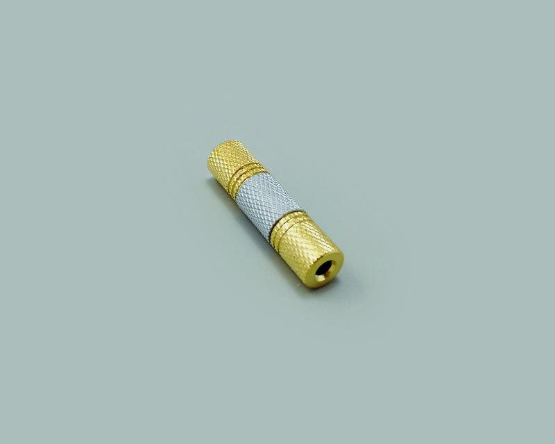 adapter, audio jack 3,5mm stereo to audio jack 3,5mm stereo, fully gold plated, with pearlchrome housing