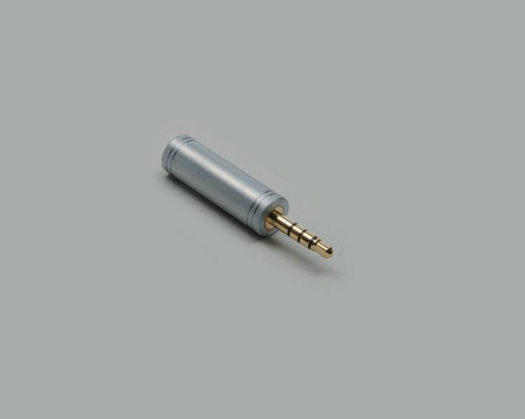 Adapter Klinkenstecker 3,5mm 4-polig auf Klinkenkupplung 3,5mm Stereo, 24K vergoldet, Gehäuse Pearlchrome
