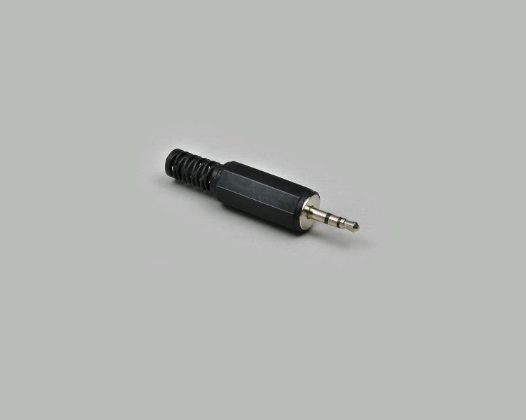 audio plug 2,5mm, stereo, plastic housing, anti-kink protection