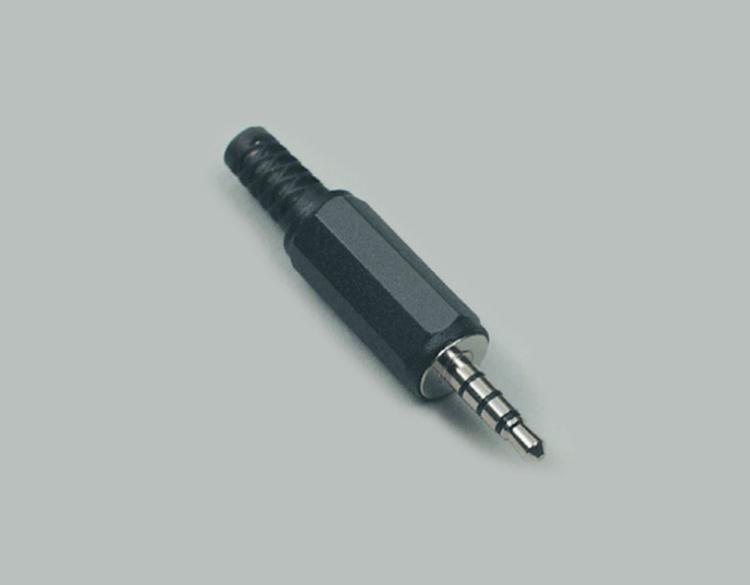 audio plug, 3,5mm, 4-pin, anti-kink protection, plastic housing