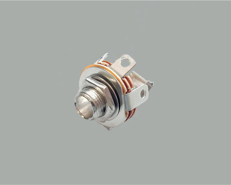 build-in audio socket, 6,3mm, mono, single hole mounting, with switch, closed circuit, metal housing