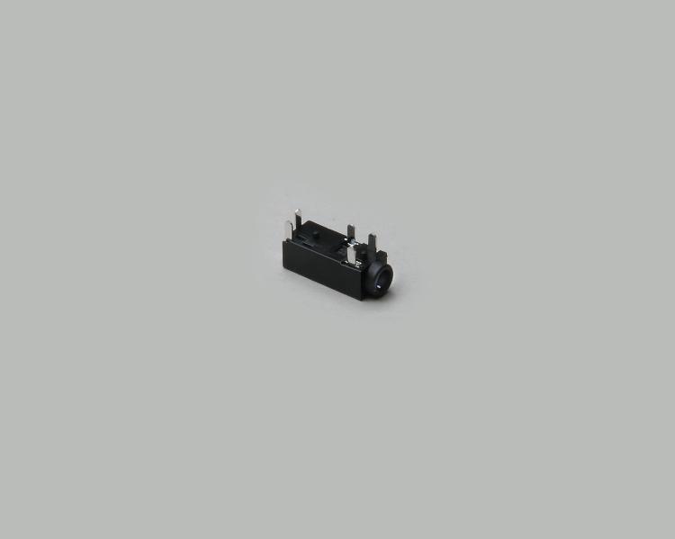 build-in audio socket 2,5mm, 4-pin, PCB type 90°, with switch, closed circuit, plastic housing