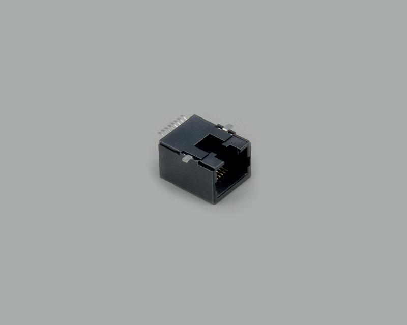 Modular-Einbaubuchse 8-polig 8P8C(RJ45), ungeschirmt, SMD Montage 90°, Farbe schwarz