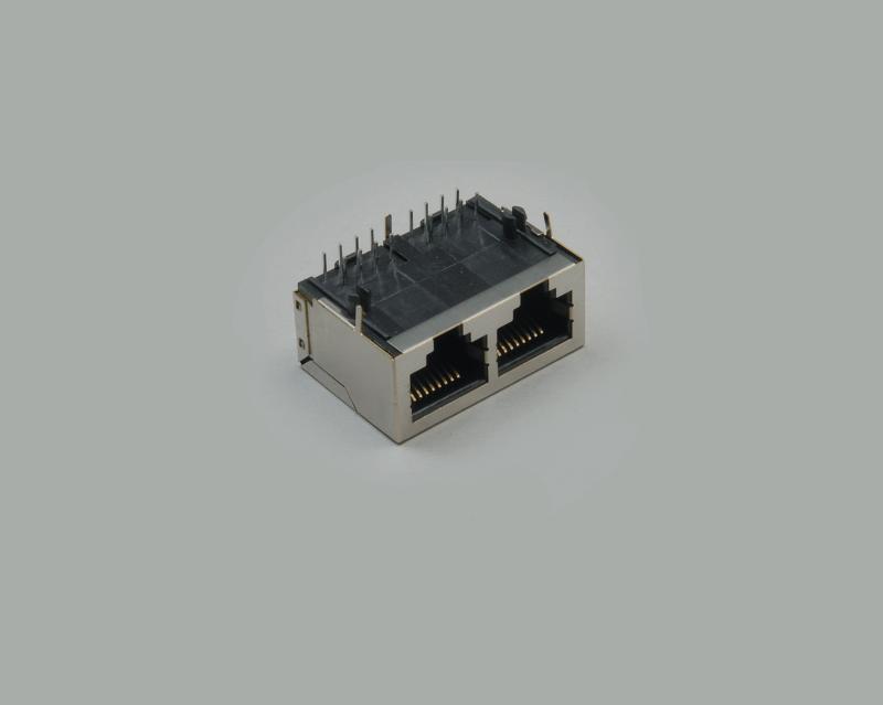 2- fach Modular-Einbaubuchse 2 x 8-polig 2 x 8P8C(RJ45), voll geschirmt, Printausführung 90°, metallisiert