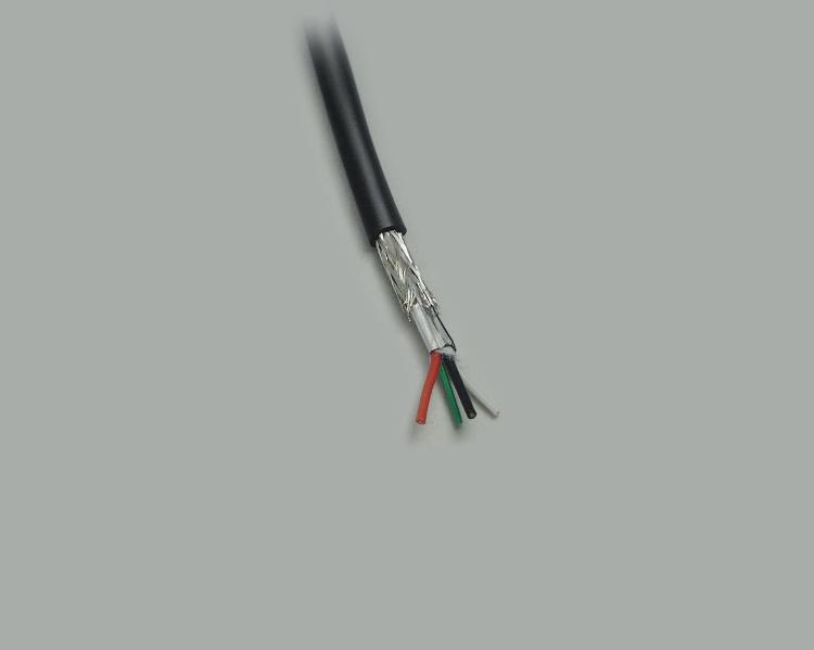 USB cable 2.0, 8-wired,  Ø 4,70mm, PVC, black