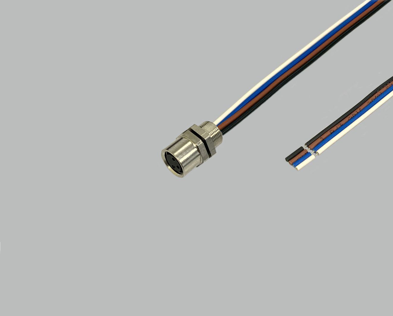 M8 Sensor/Aktor Einbaubuchse Frontmontage, 3-polig, mit Litze 0,2 m , 0,25 mm², 7mm Teilabzug, M8
